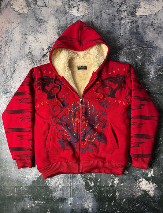Really Point Ed Hardy Style Furry Zipjacket rot (L)